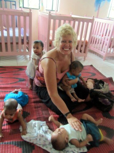 Val with babies in Sri Lanka orphanage